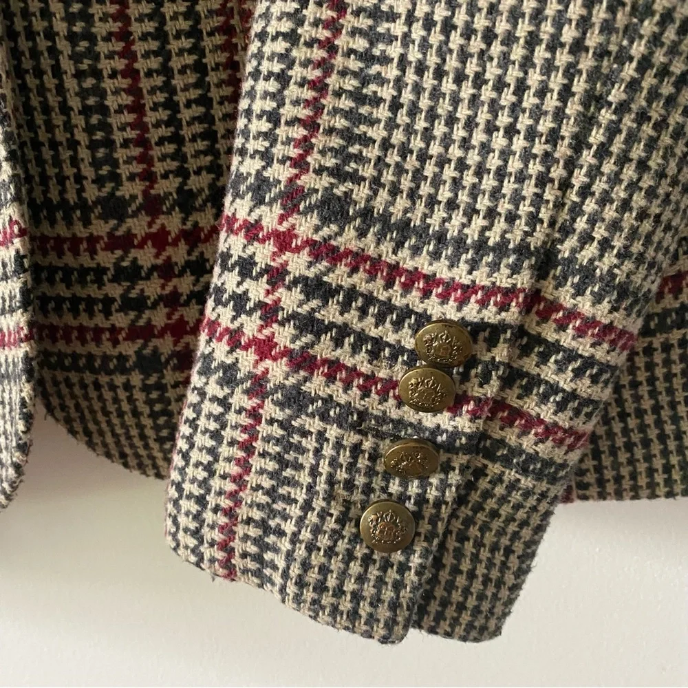 Jessica beige and dark grey plaid tailored wool blazer jacket size 10 womens - Picture 9 of 14